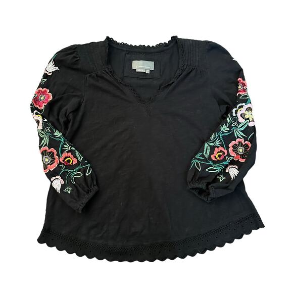 Anthropologie black long sleeve floral embroidered top size XS - Picture 12 of 12